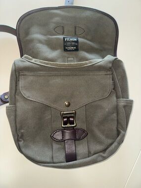 Filson Olive Canvas Messenger with Dark Brown Leather Trim